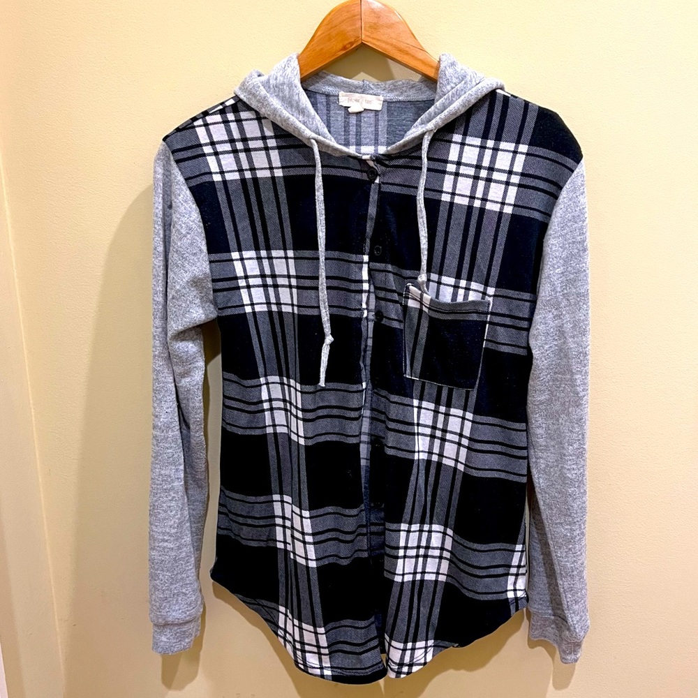 Button up hooded flannel tee